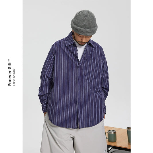 Forever Gift collision striped long-sleeved shirt